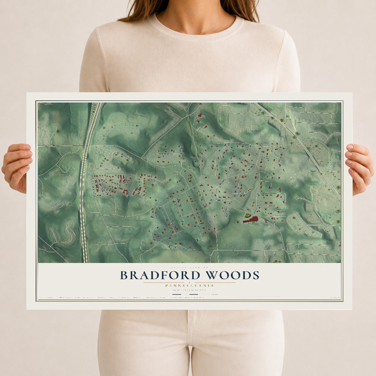 Map of Bradford Woods, Pennsylvania, 12 x 18 inch unframed archival matte print