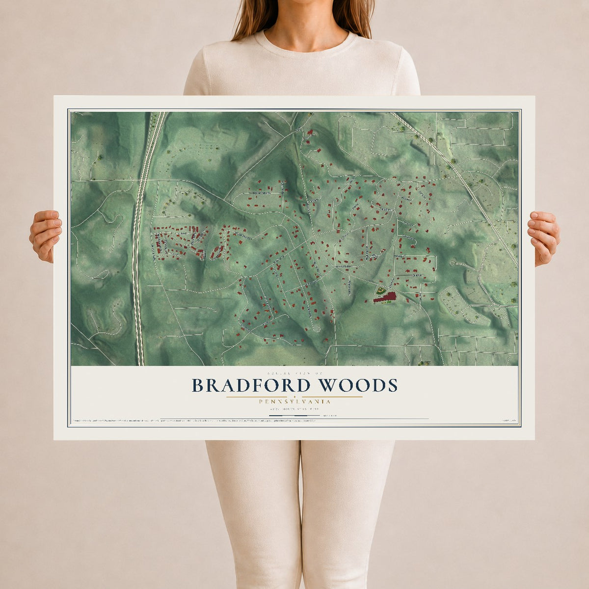 Map of Bradford Woods, Pennsylvania, 24 x 36 inch unframed archival matte print
