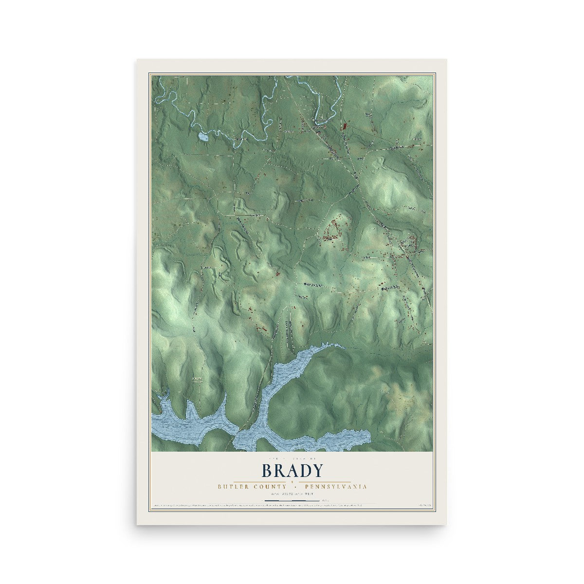 Map of Brady, Butler County, Pennsylvania, 12 x 18 inch unframed archival matte print