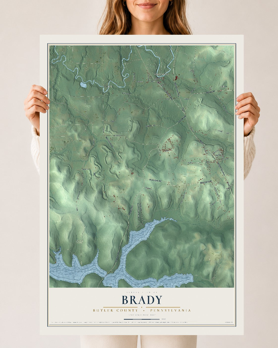 Map of Brady, Butler County, Pennsylvania, 24 x 36 inch unframed archival matte print