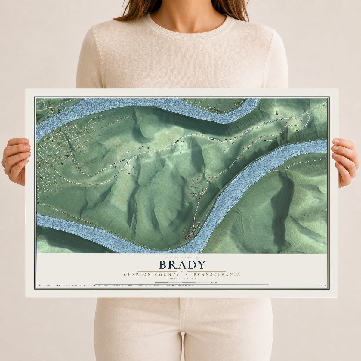 Map of Brady, Clarion County, Pennsylvania, 12 x 18 inch unframed archival matte print