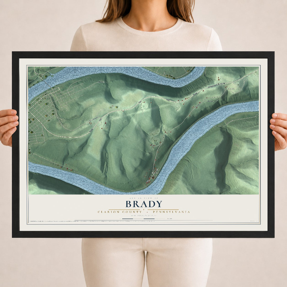 Map of Brady, Clarion County, Pennsylvania, 18 x 24 inch print in a black wood frame