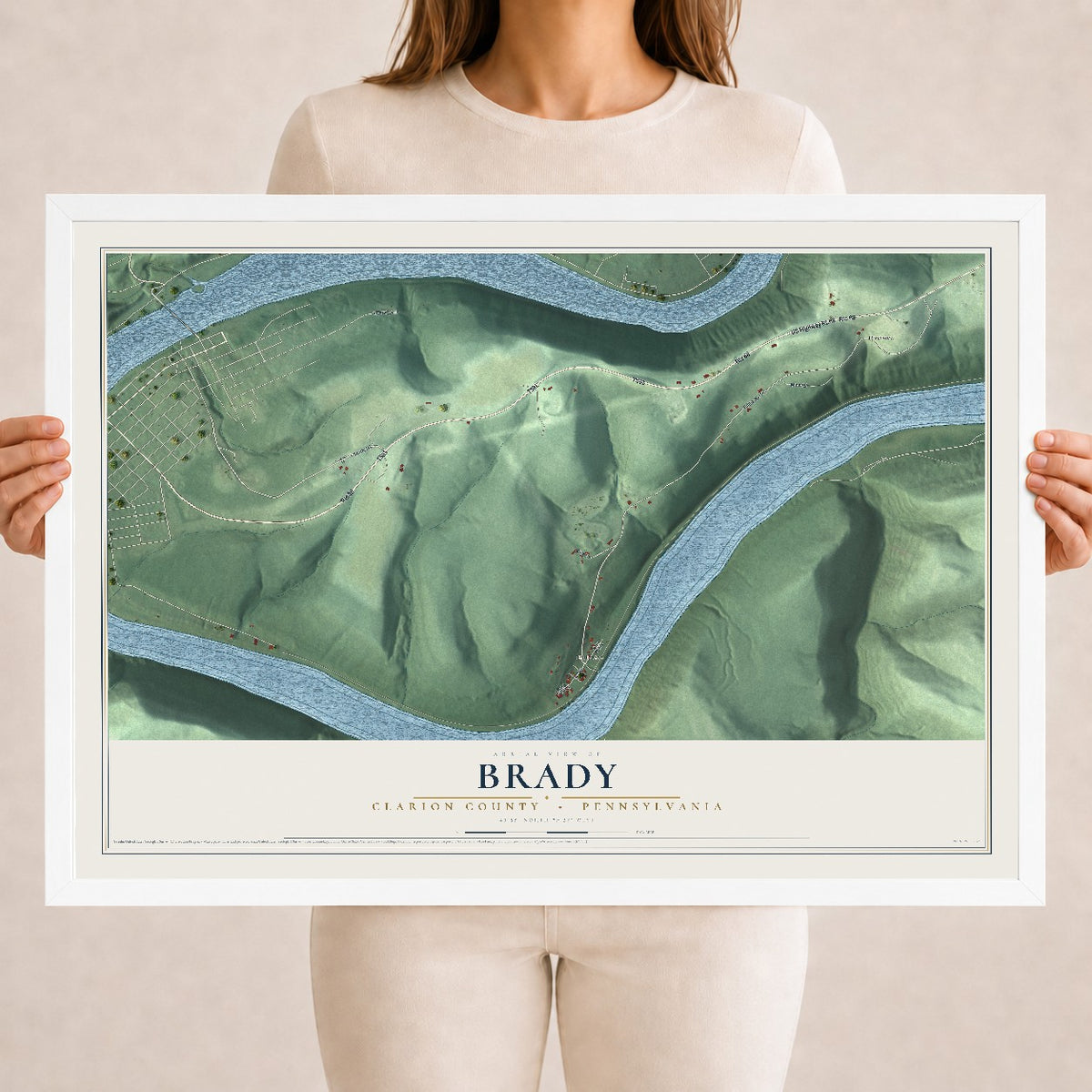 Map of Brady, Clarion County, Pennsylvania, 18 x 24 inch print in a white wood frame