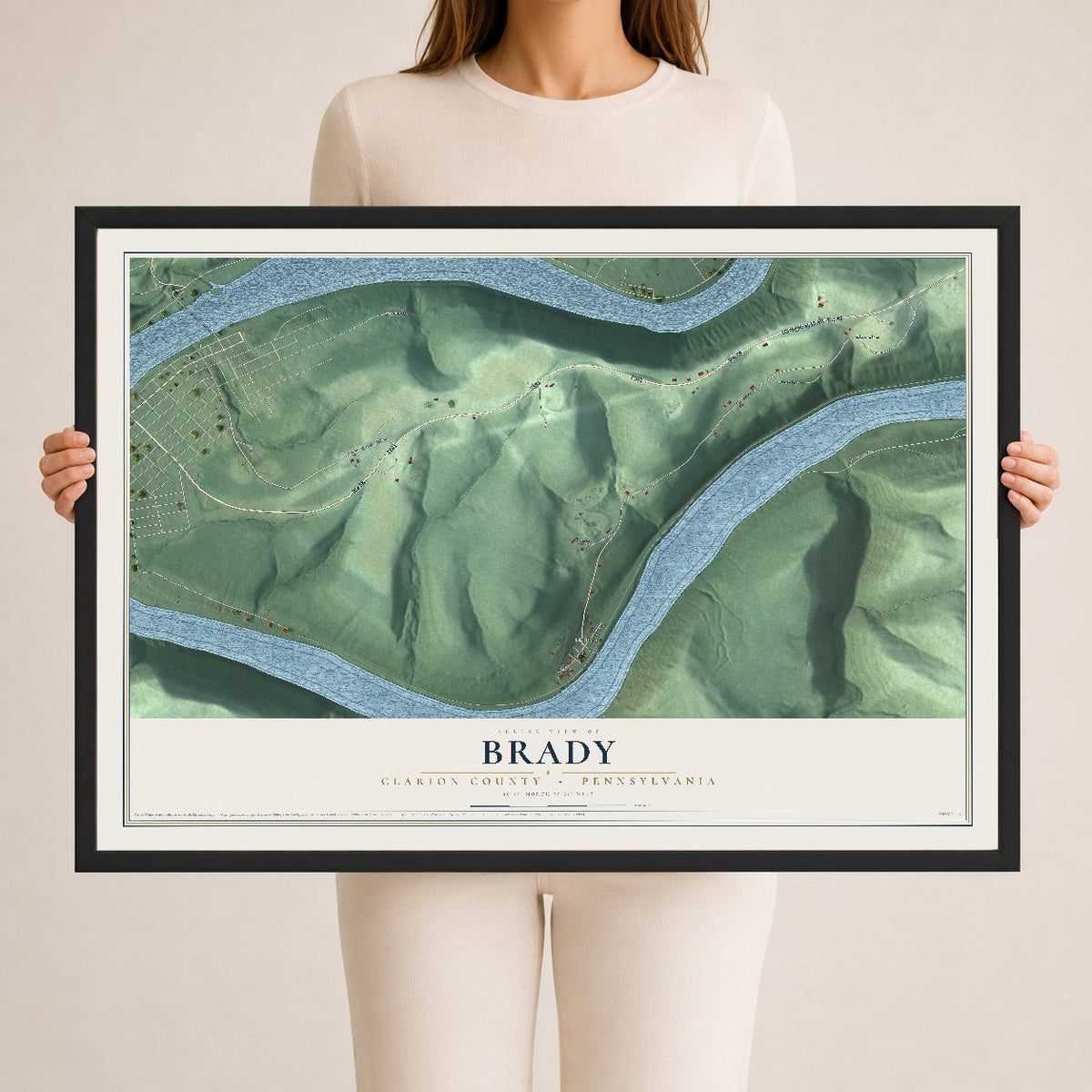 Map of Brady, Clarion County, Pennsylvania, 24 x 36 inch print in a black wood frame