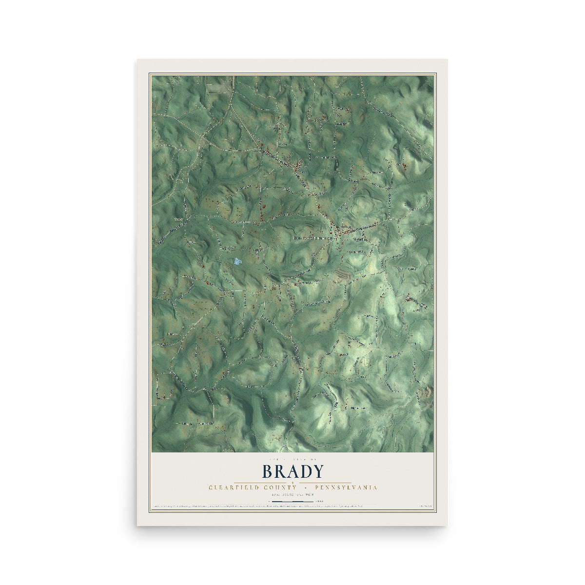 Map of Brady, Clearfield County, Pennsylvania, 12 x 18 inch unframed archival matte print