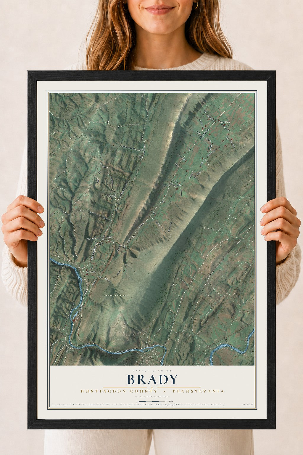 Map of Brady, Huntingdon County, Pennsylvania, 18 x 24 inch print in a black wood frame