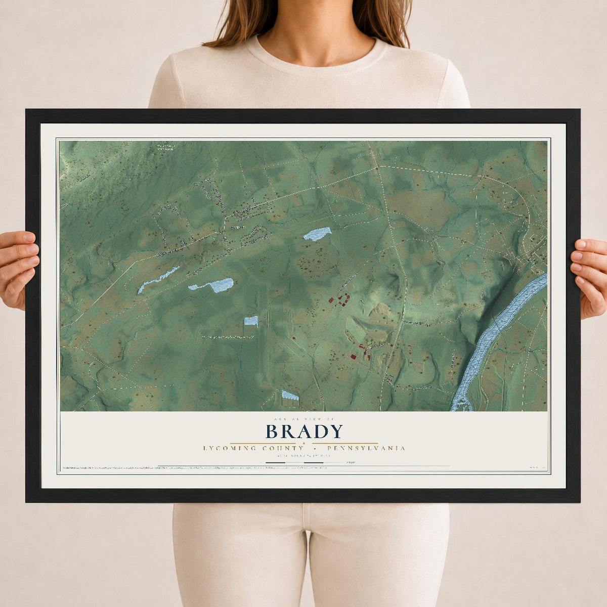 Map of Brady, Lycoming County, Pennsylvania, 18 x 24 inch print in a black wood frame
