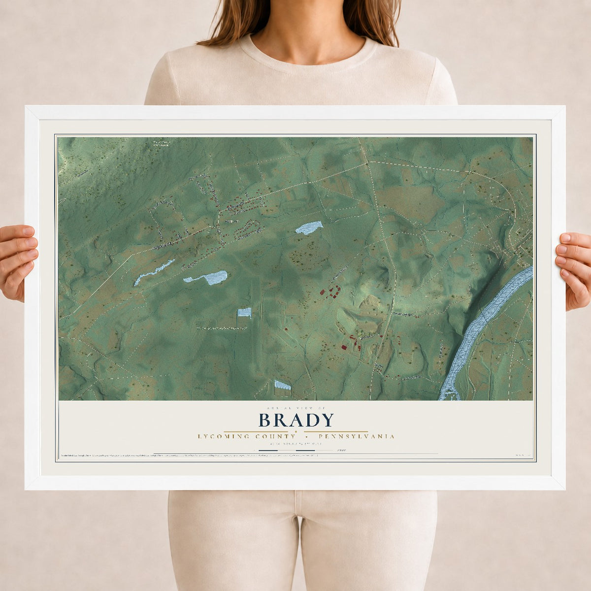 Map of Brady, Lycoming County, Pennsylvania, 18 x 24 inch print in a white wood frame