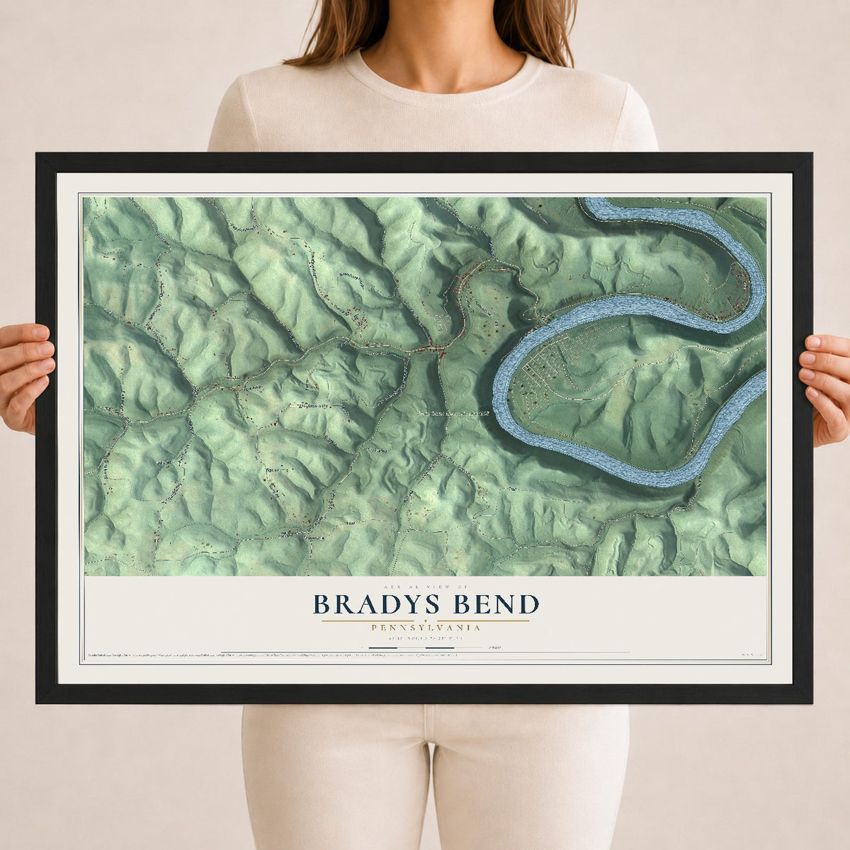 Map of Bradys Bend, Pennsylvania, 18 x 24 inch print in a black wood frame