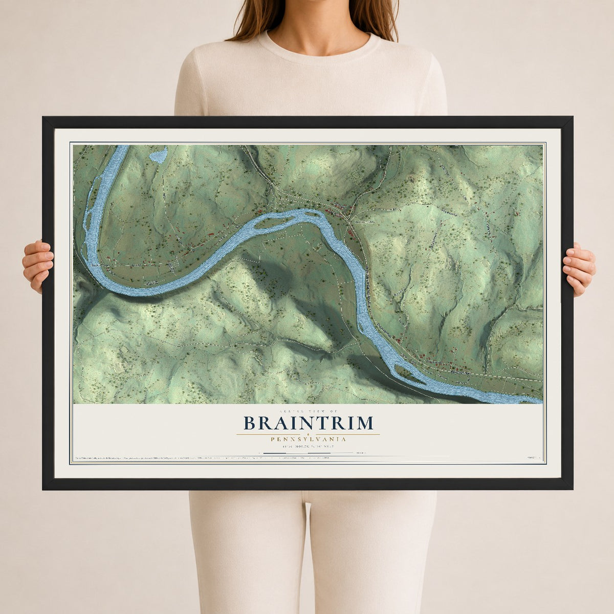 Map of Braintrim, Pennsylvania, 24 x 36 inch print in a black wood frame