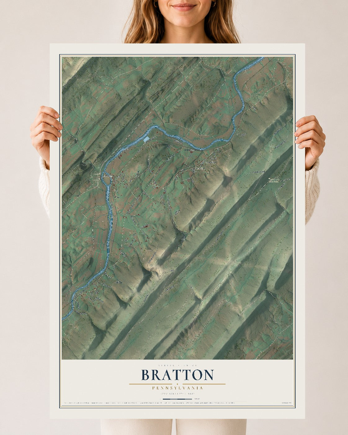 Map of Bratton, Pennsylvania, 24 x 36 inch unframed archival matte print