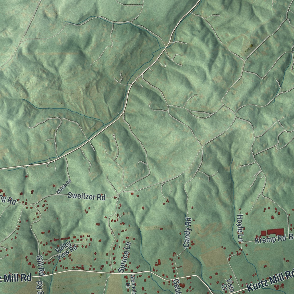 Second close-up of the map of Brecknock, Berks County, Pennsylvania print showing more streets and buildings