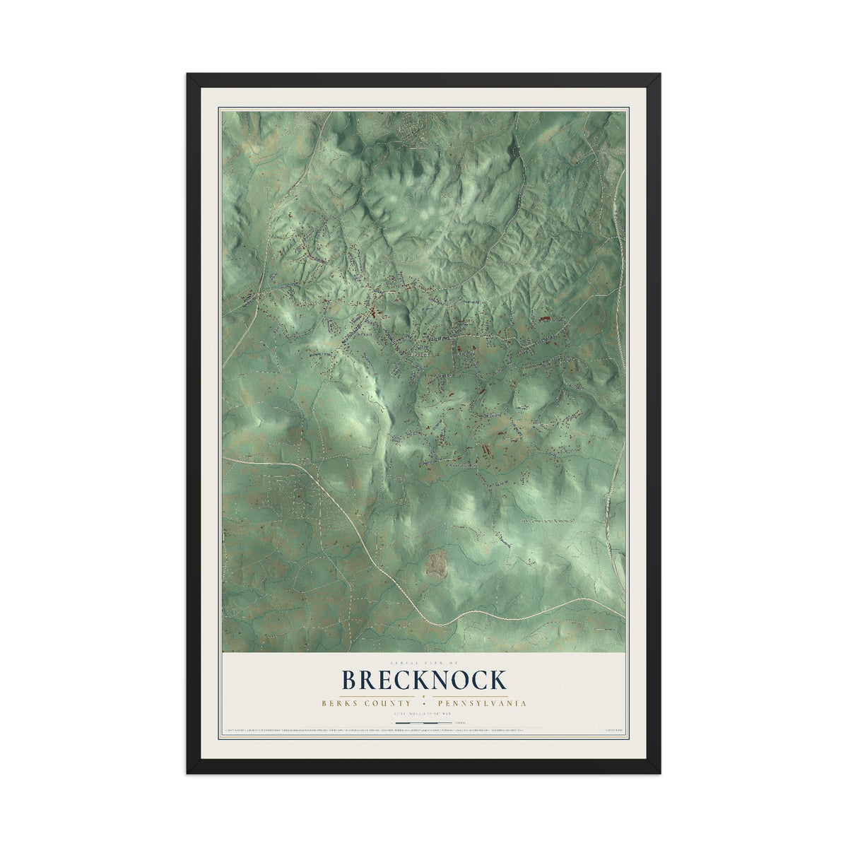 Map of Brecknock, Berks County, Pennsylvania, 12 x 18 inch print in a black wood frame