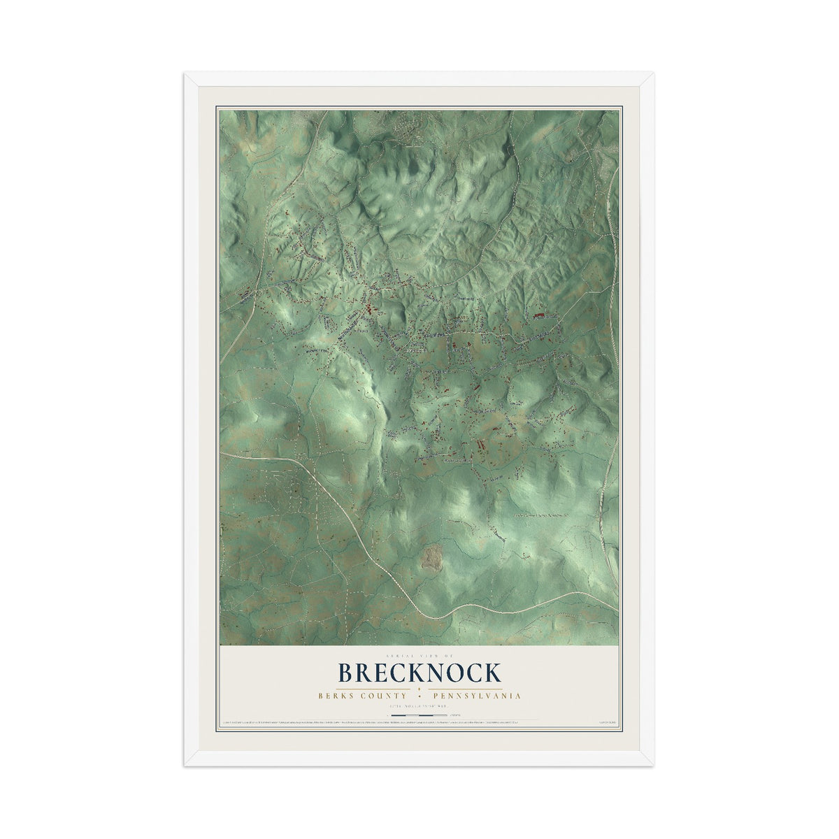 Map of Brecknock, Berks County, Pennsylvania, 12 x 18 inch print in a white wood frame
