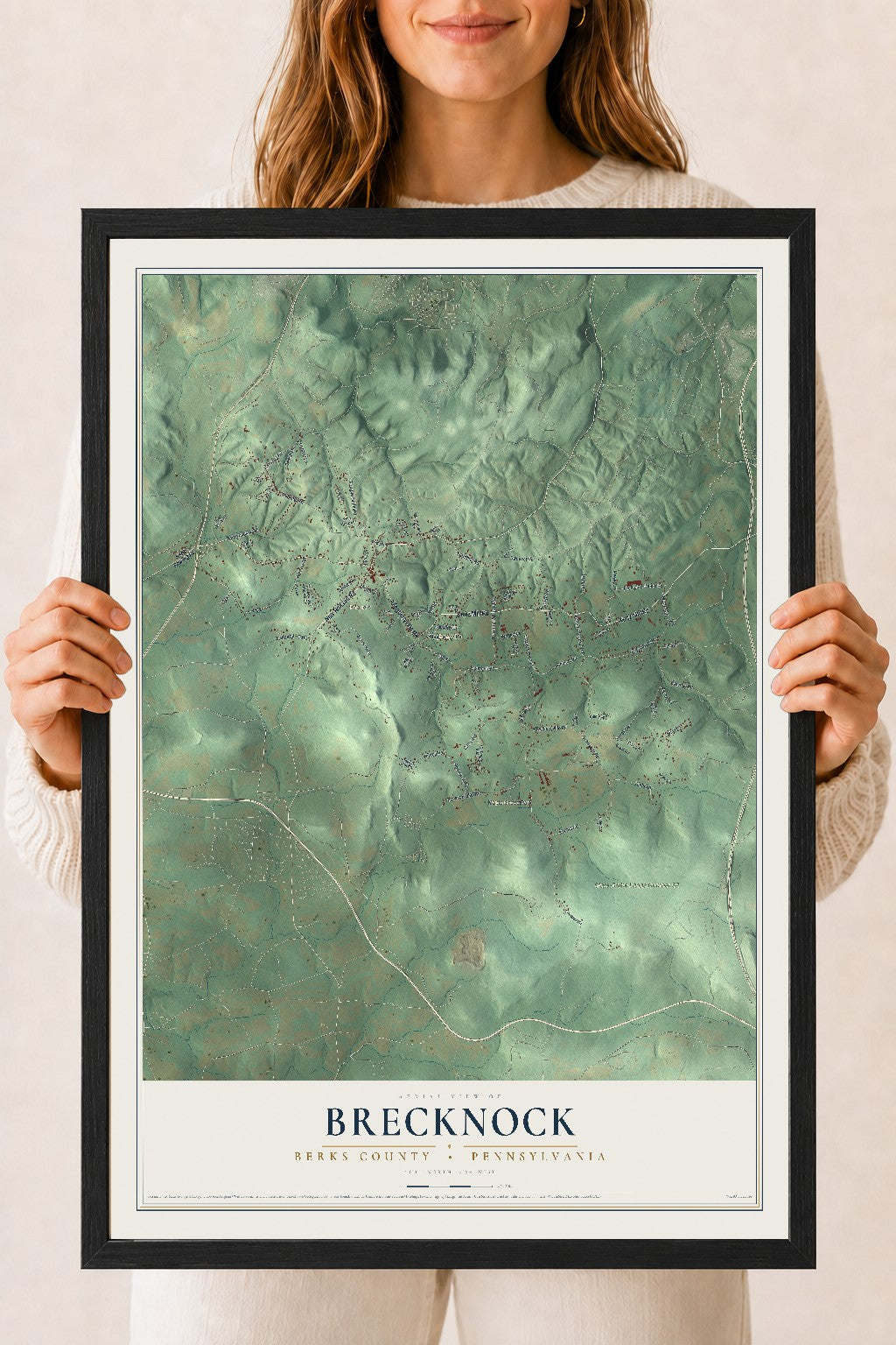 Map of Brecknock, Berks County, Pennsylvania, 18 x 24 inch print in a black wood frame