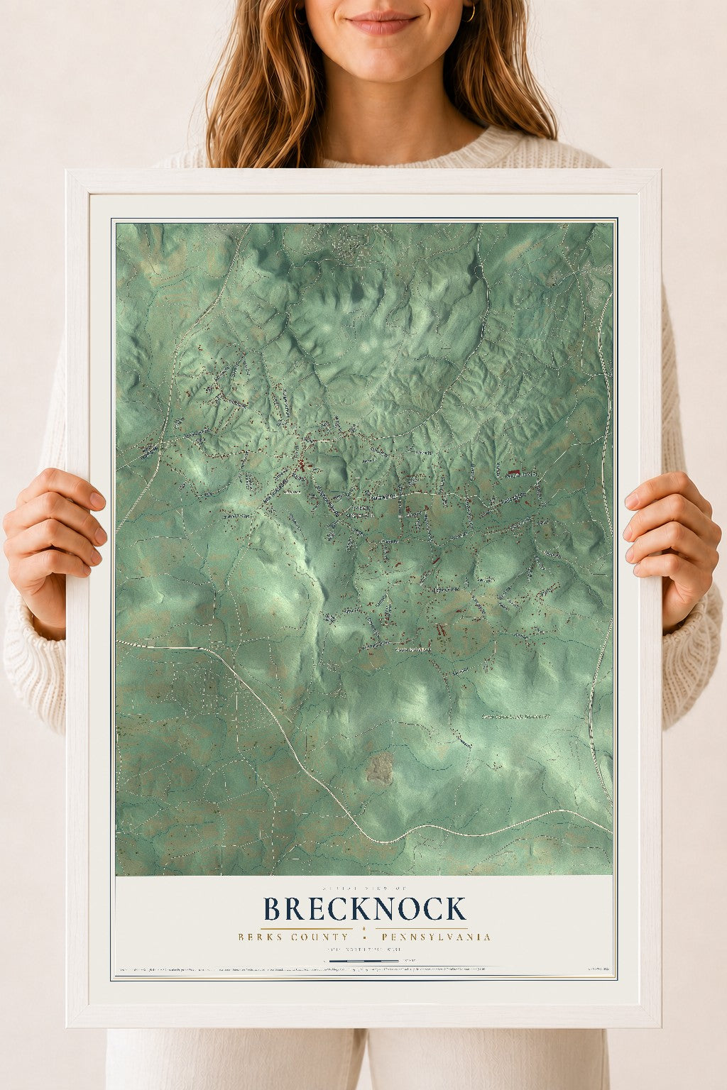 Map of Brecknock, Berks County, Pennsylvania, 18 x 24 inch print in a white wood frame