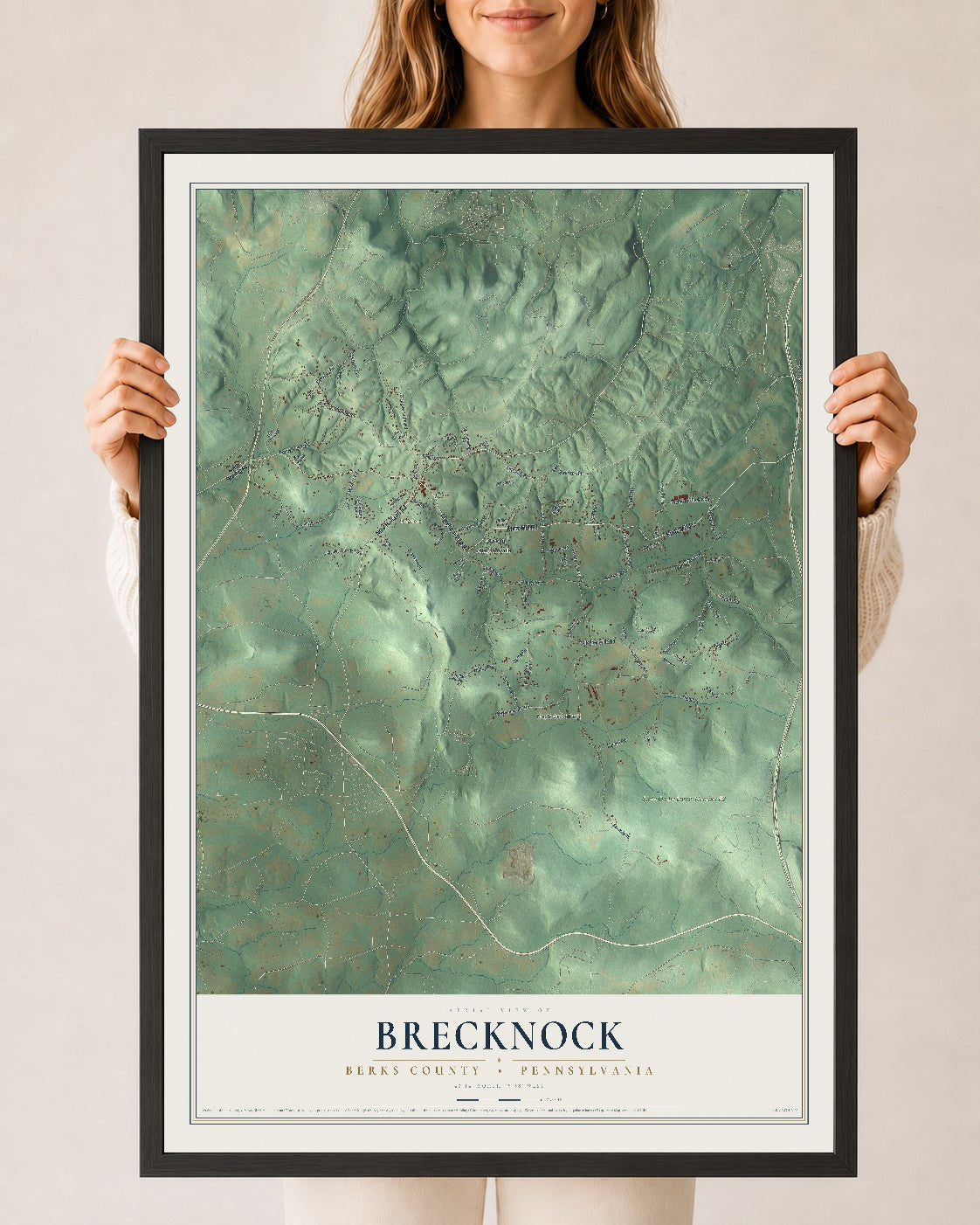 Map of Brecknock, Berks County, Pennsylvania, 24 x 36 inch print in a black wood frame