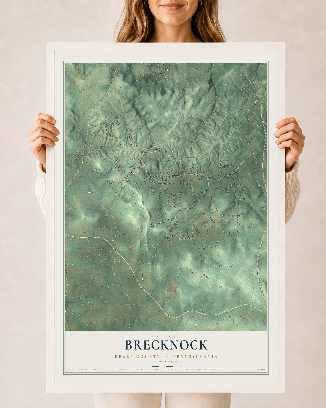 Map of Brecknock, Berks County, Pennsylvania, 24 x 36 inch print in a white wood frame