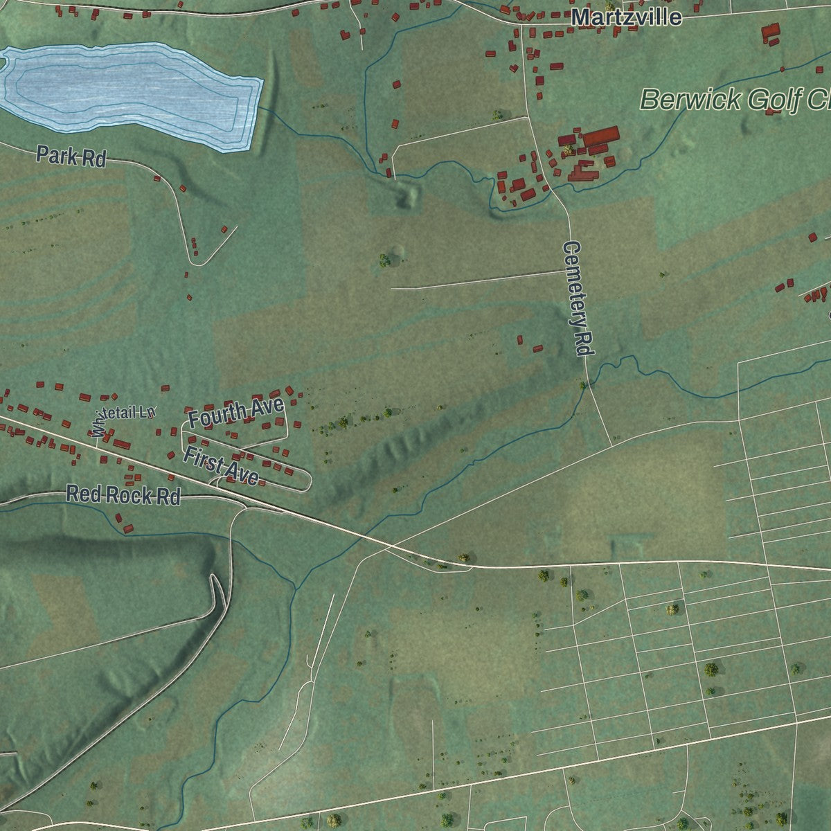 Second close-up of the map of Briar Creek, Columbia County, Pennsylvania print showing more streets and buildings
