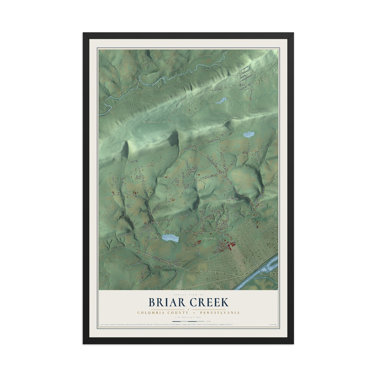Map of Briar Creek, Columbia County, Pennsylvania, 12 x 18 inch print in a black wood frame