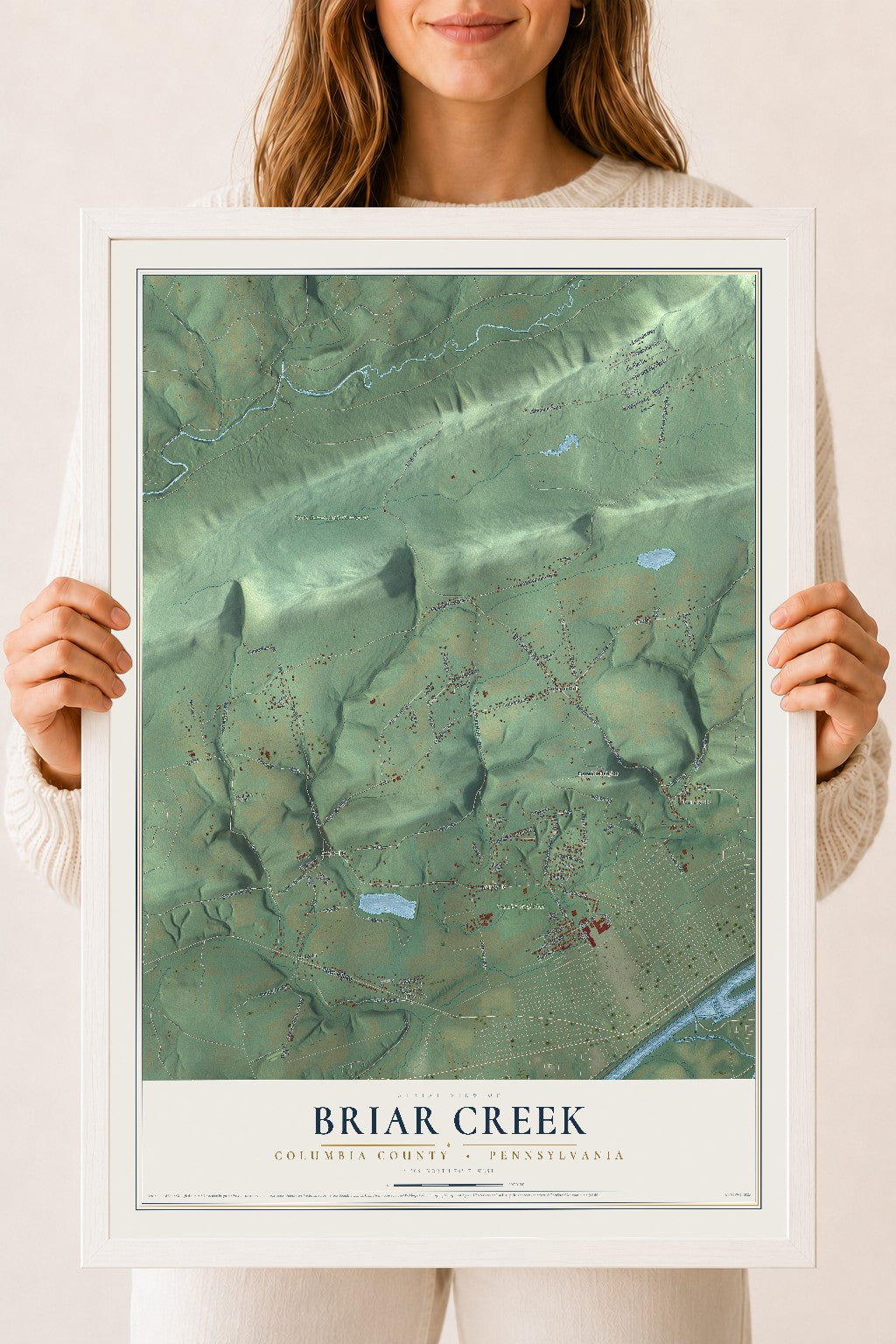 Map of Briar Creek, Columbia County, Pennsylvania, 18 x 24 inch print in a white wood frame