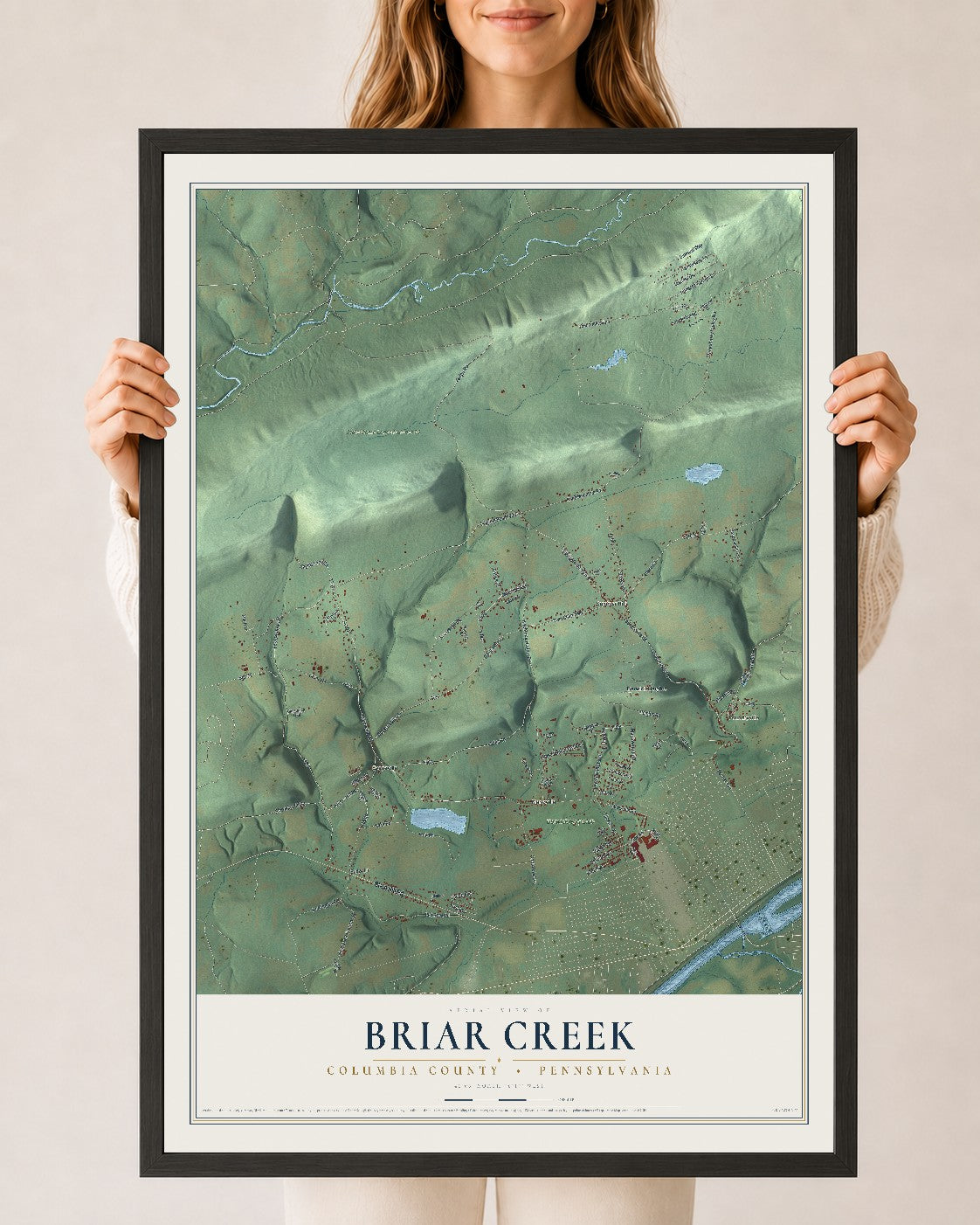 Map of Briar Creek, Columbia County, Pennsylvania, 24 x 36 inch print in a black wood frame