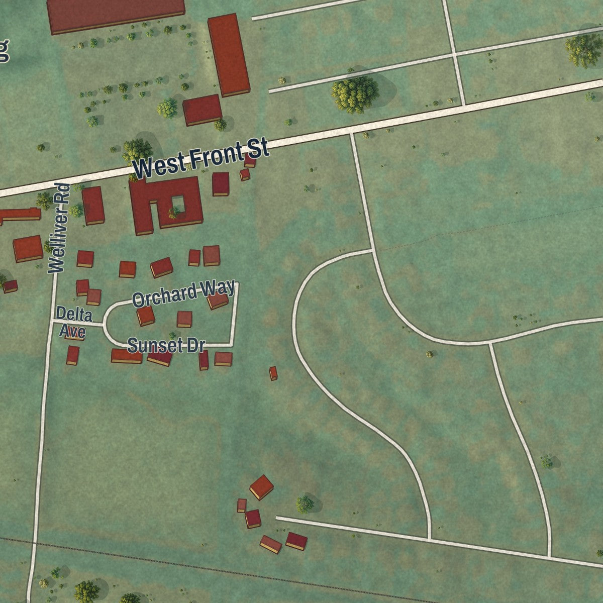 Second close-up of the map of the Borough of Briar Creek, Columbia County, Pennsylvania print showing more streets and buildings