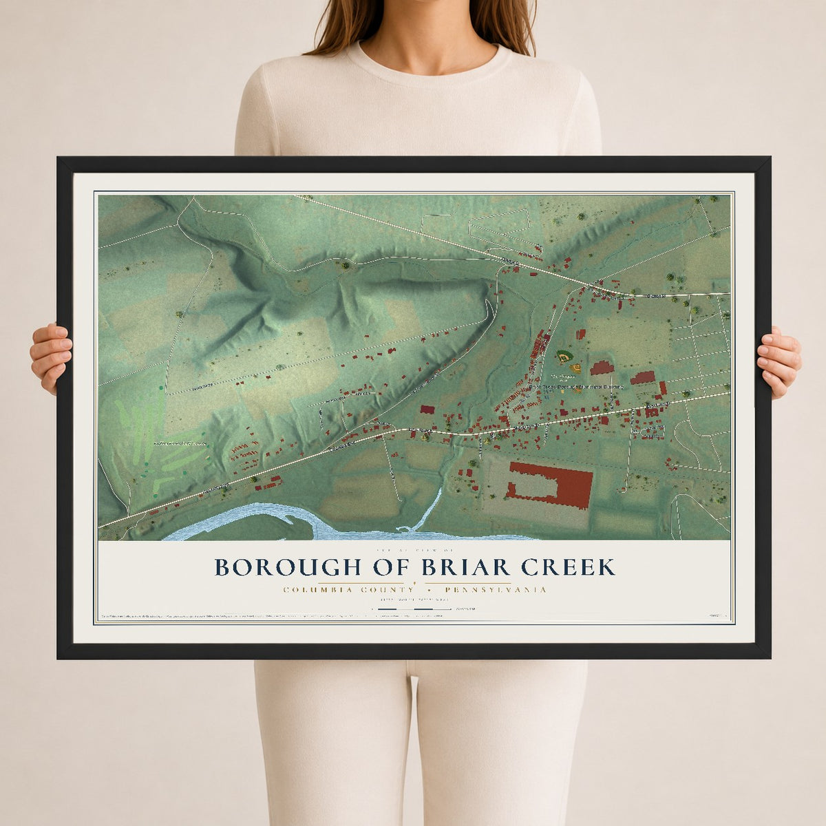 Map of the Borough of Briar Creek, Columbia County, Pennsylvania, 24 x 36 inch print in a black wood frame