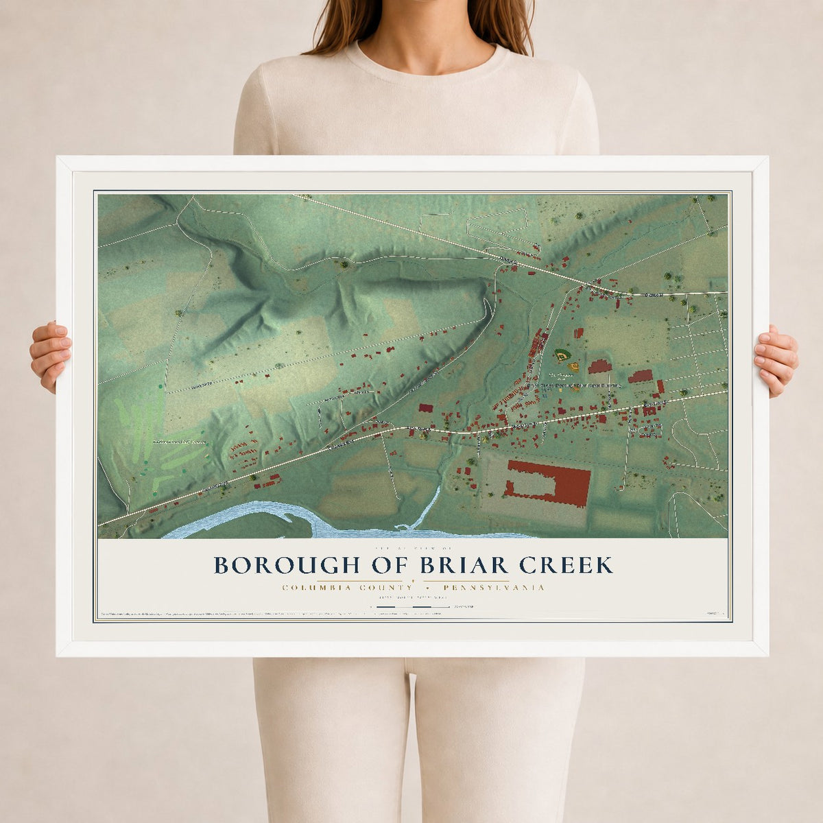 Map of the Borough of Briar Creek, Columbia County, Pennsylvania, 24 x 36 inch print in a white wood frame