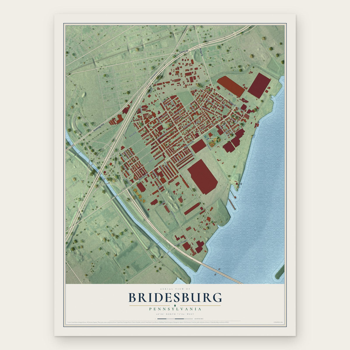 Bridesburg, Pennsylvania map print, the full design