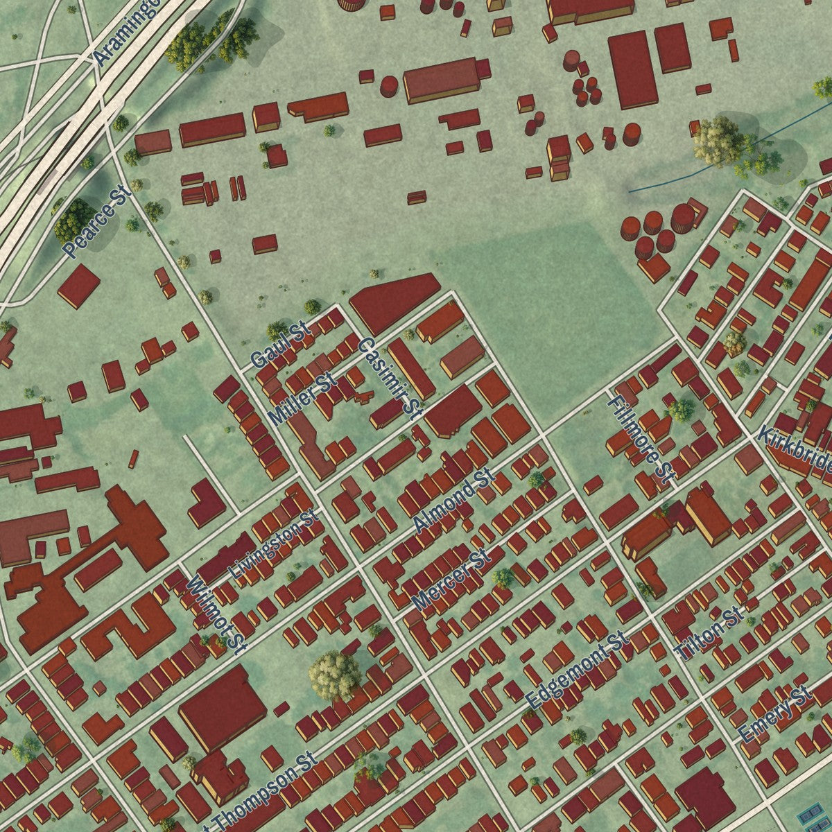 Close-up of the map of Bridesburg, Pennsylvania print showing street and building detail