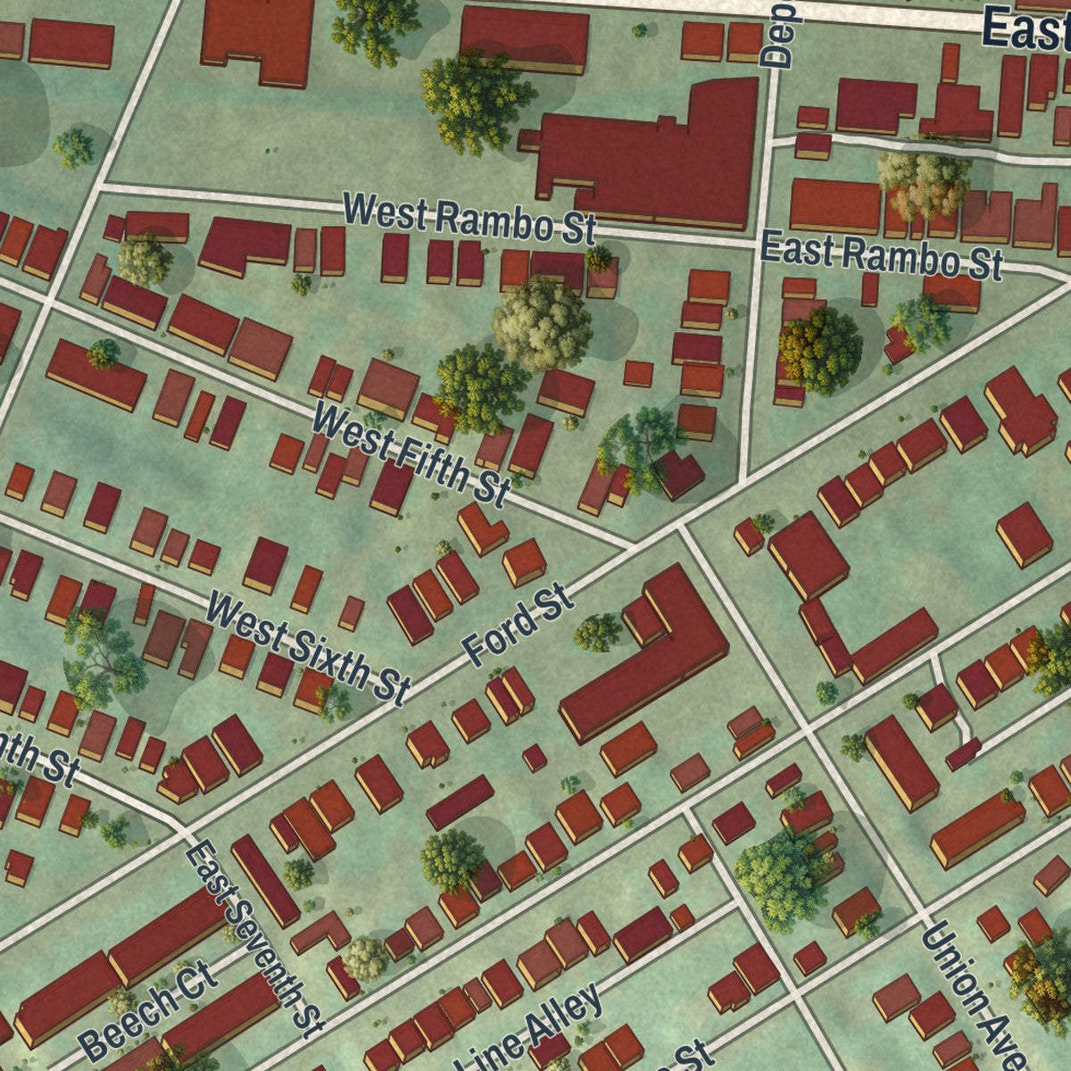 Close-up of the map of Bridgeport, Pennsylvania print showing street and building detail