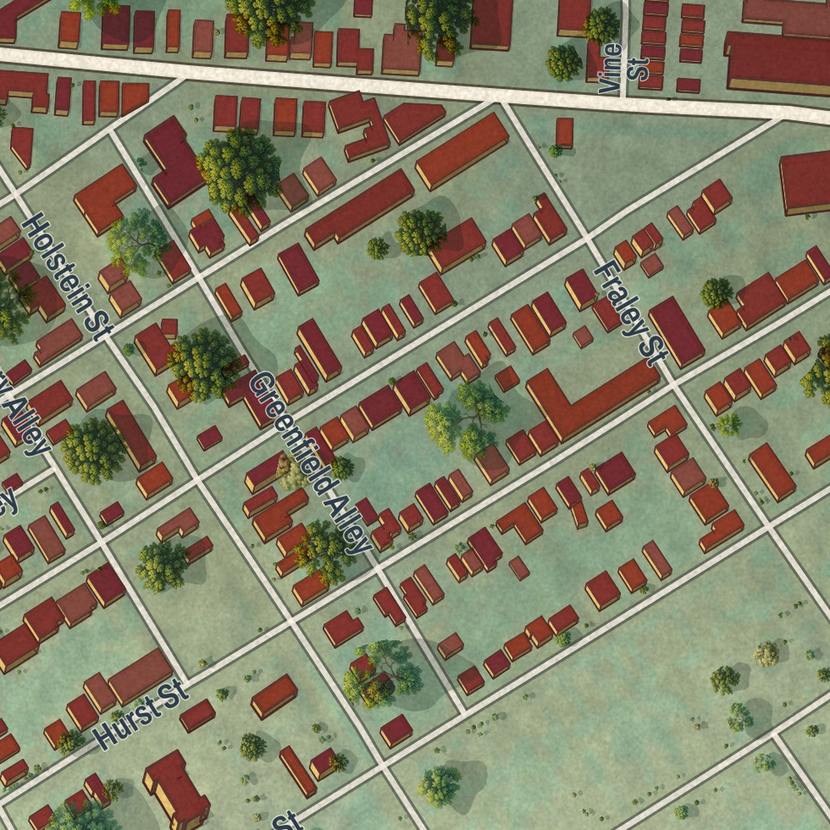 Second close-up of the map of Bridgeport, Pennsylvania print showing more streets and buildings