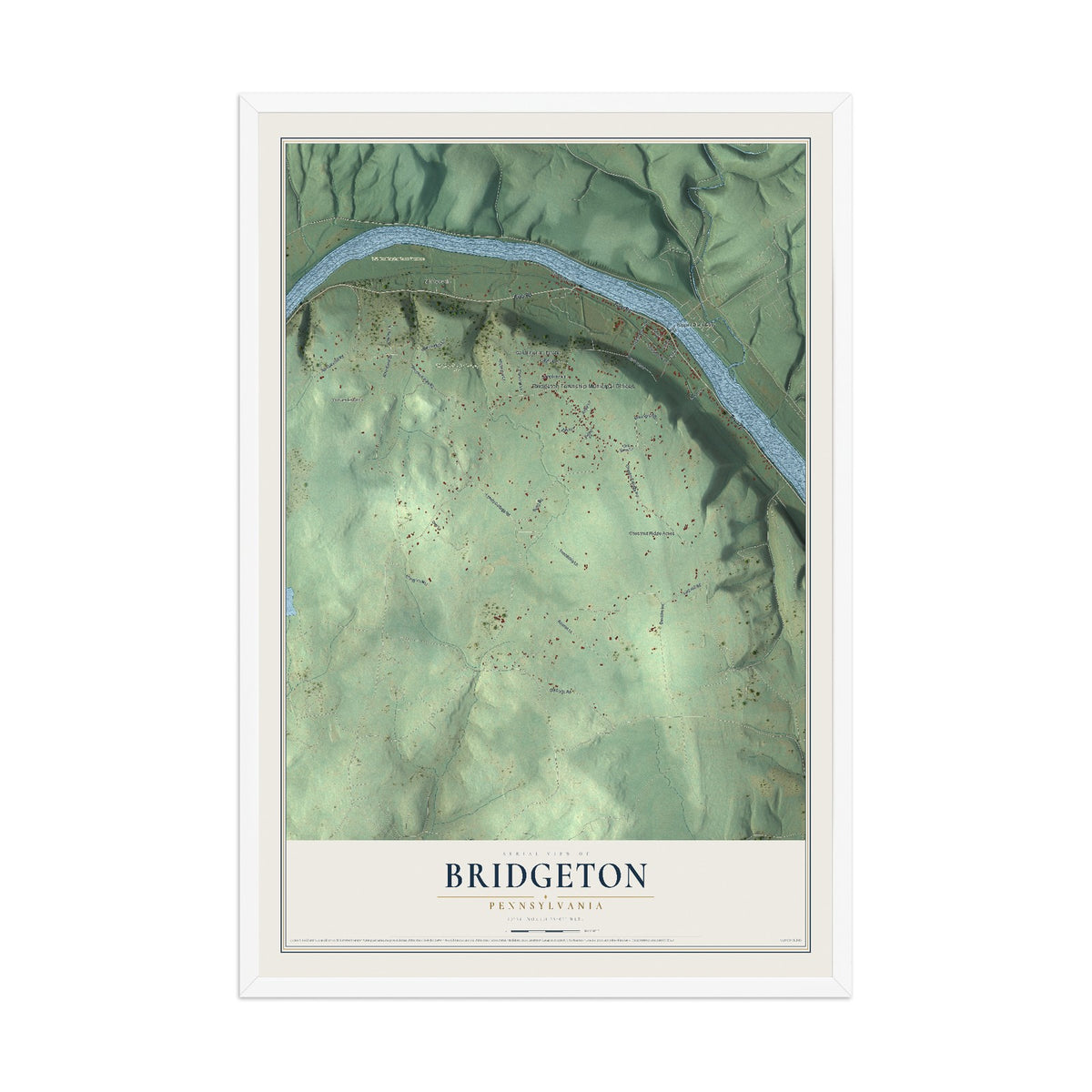Map of Bridgeton, Pennsylvania, 12 x 18 inch print in a white wood frame
