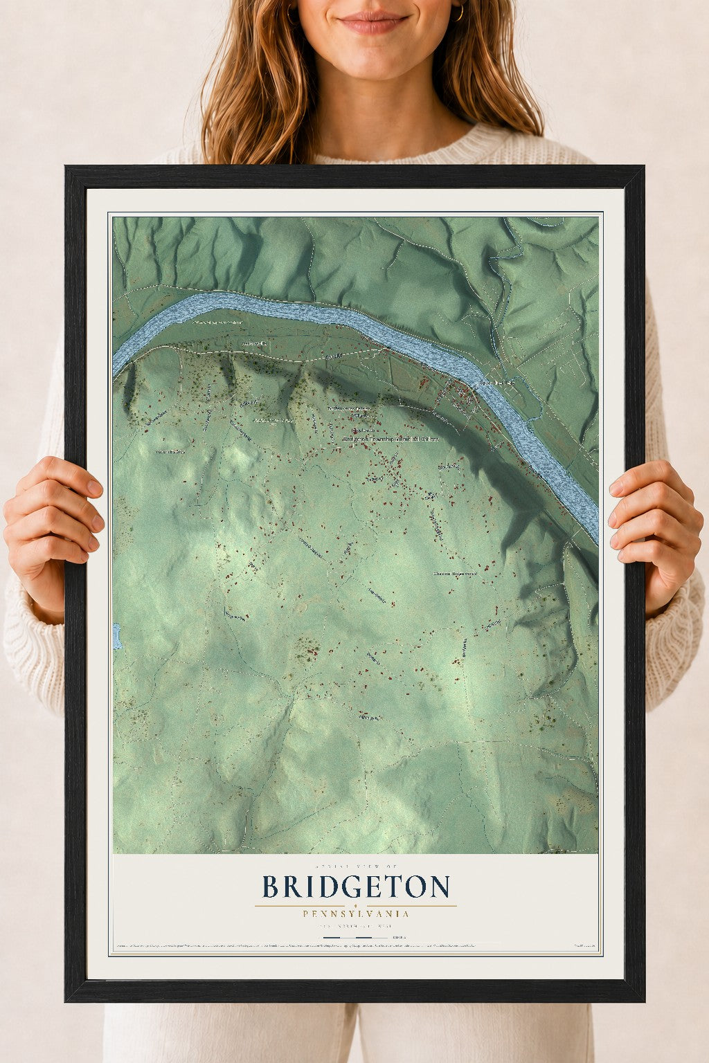 Map of Bridgeton, Pennsylvania, 18 x 24 inch print in a black wood frame