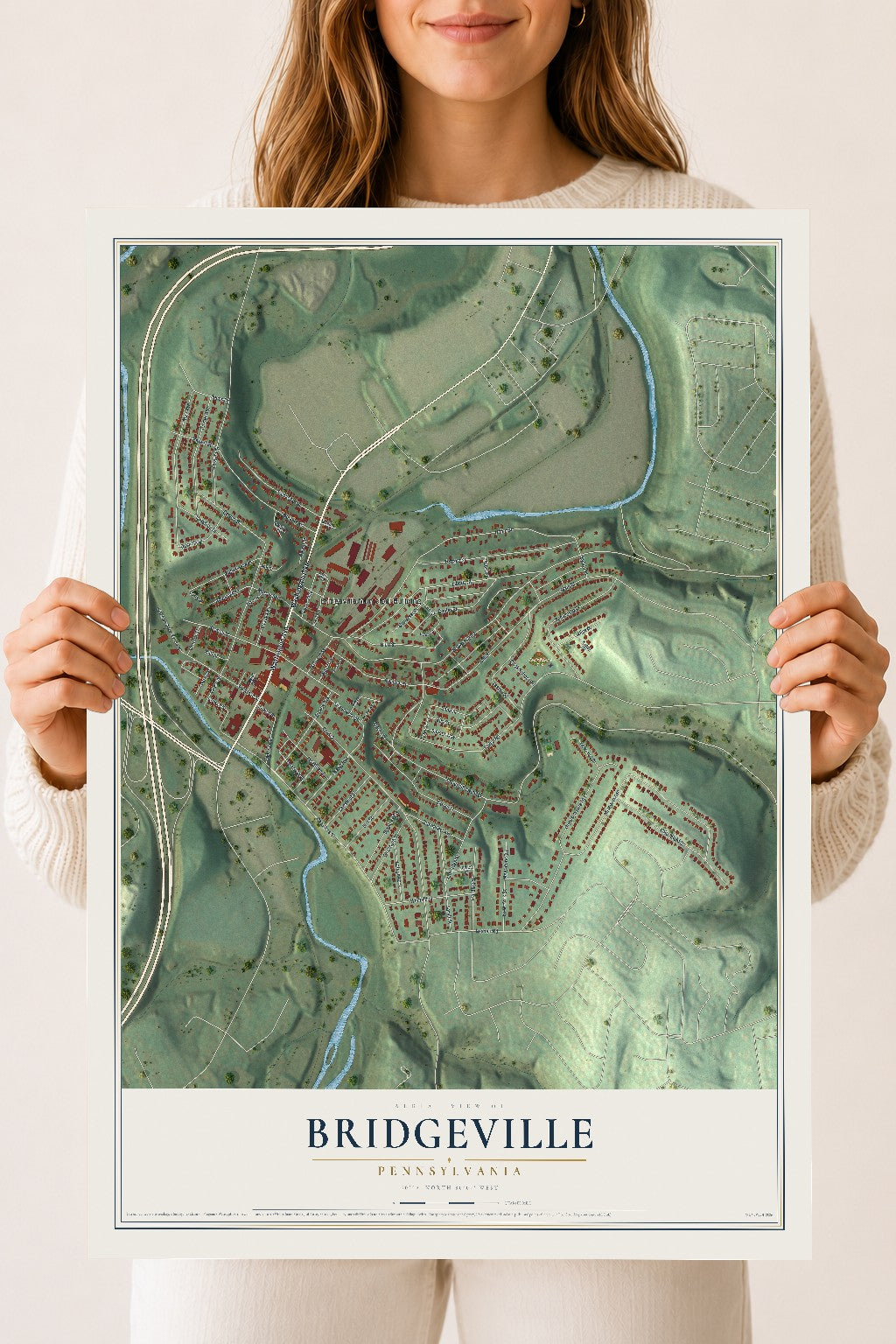 Map of Bridgeville, Pennsylvania, 18 x 24 inch unframed archival matte print