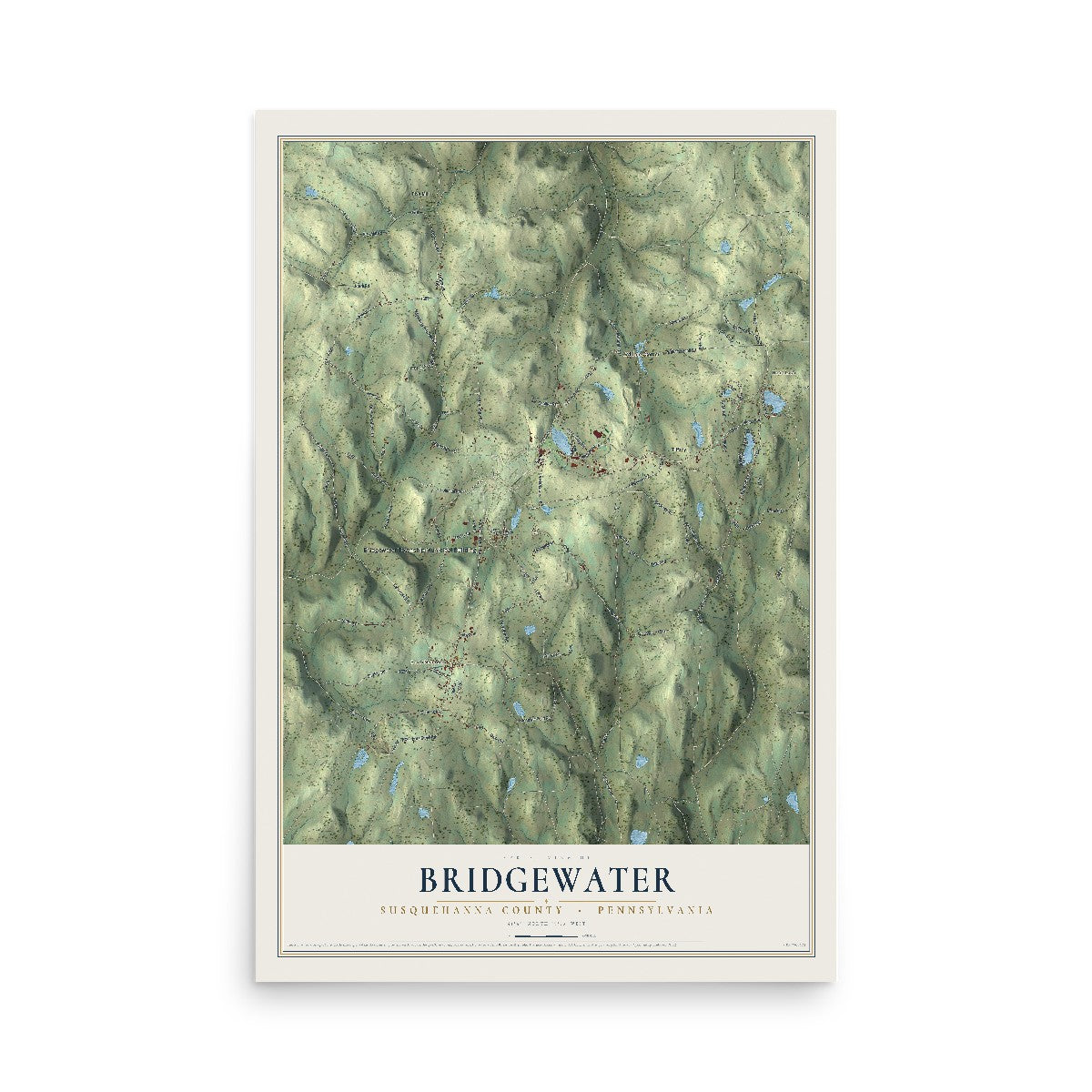 Map of Bridgewater, Susquehanna County, Pennsylvania, 12 x 18 inch unframed archival matte print