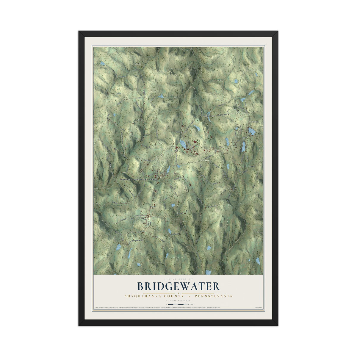 Map of Bridgewater, Susquehanna County, Pennsylvania, 12 x 18 inch print in a black wood frame