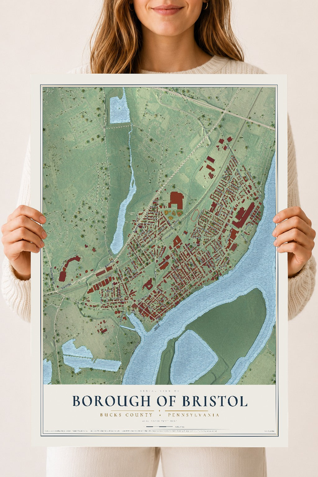Map of the Borough of Bristol, Bucks County, Pennsylvania, 18 x 24 inch unframed archival matte print