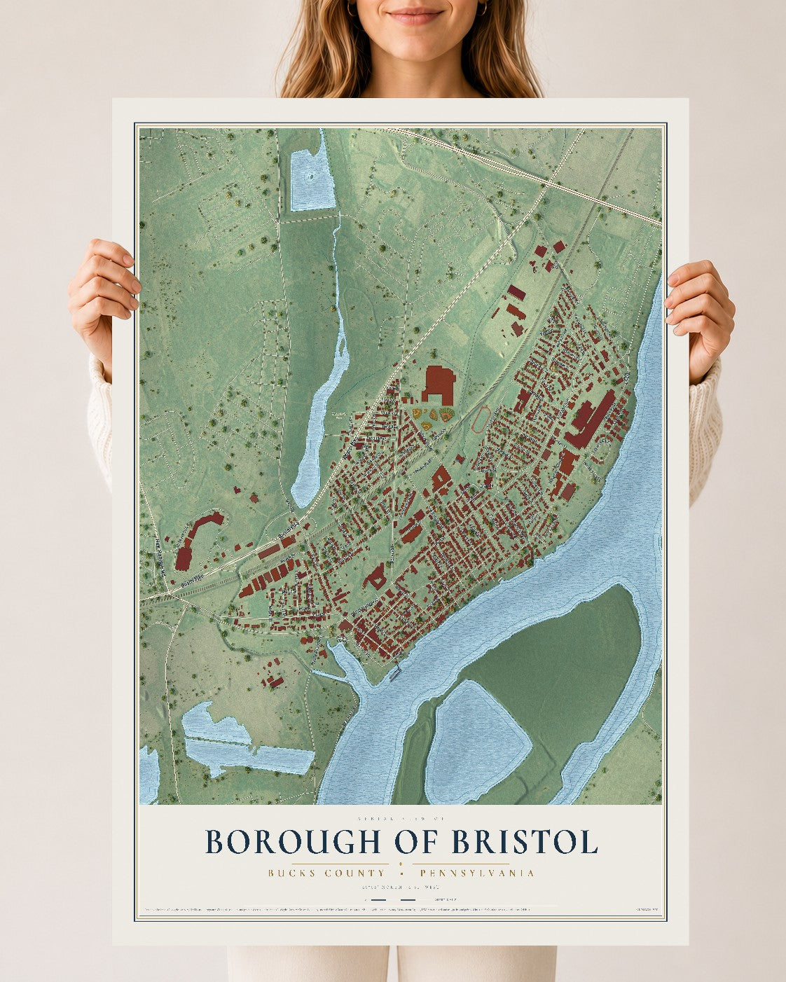 Map of the Borough of Bristol, Bucks County, Pennsylvania, 24 x 36 inch unframed archival matte print