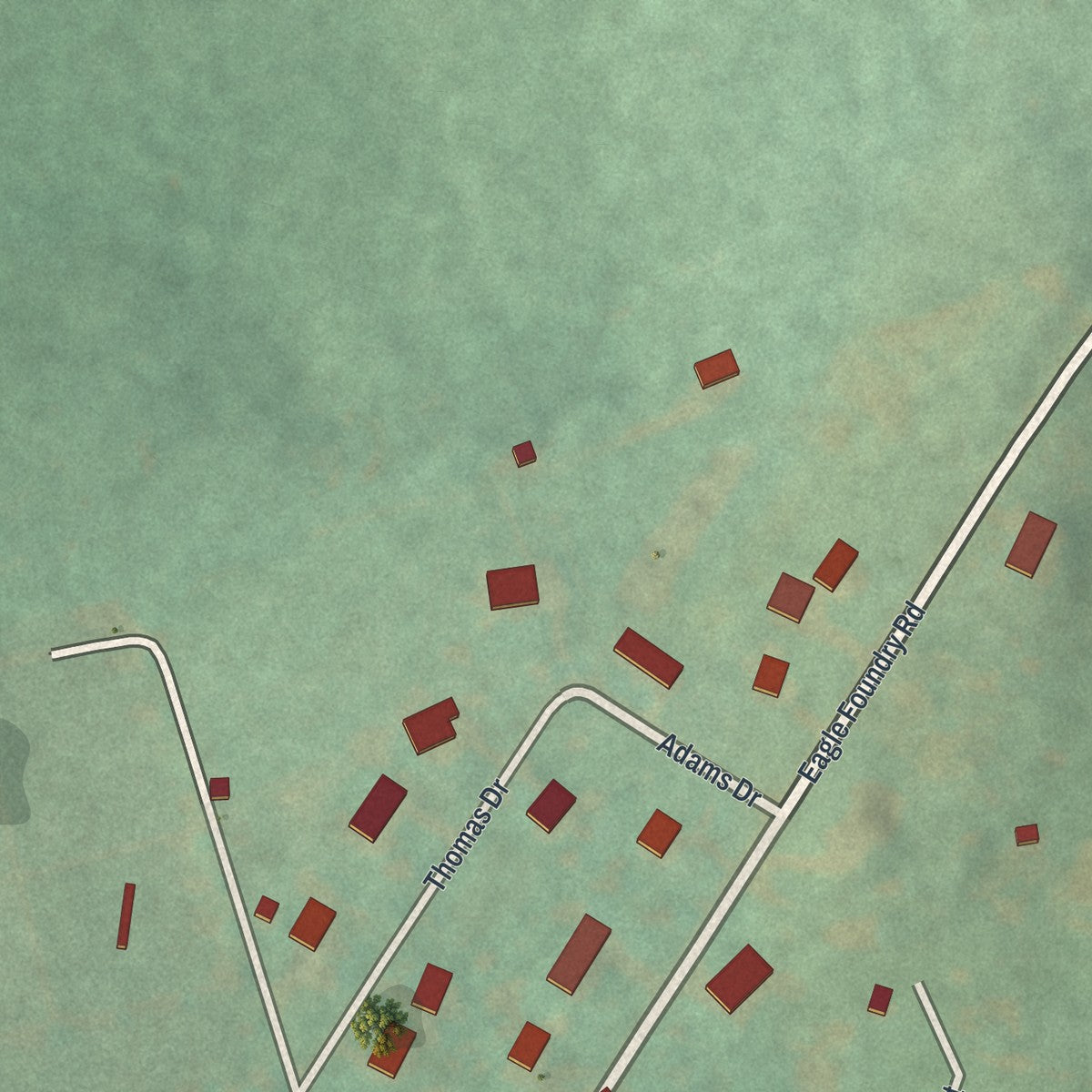 Second close-up of the map of Broad Top City, Pennsylvania print showing more streets and buildings