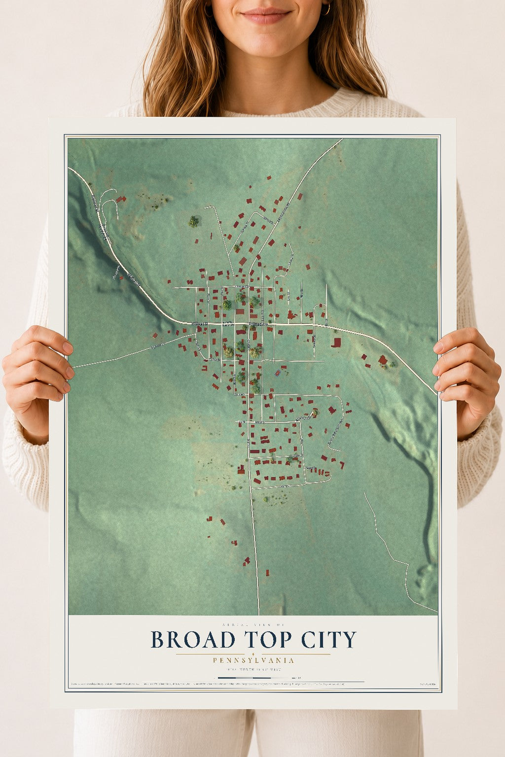 Map of Broad Top City, Pennsylvania, 18 x 24 inch unframed archival matte print