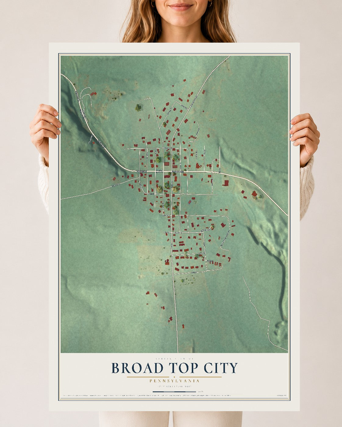 Map of Broad Top City, Pennsylvania, 24 x 36 inch unframed archival matte print