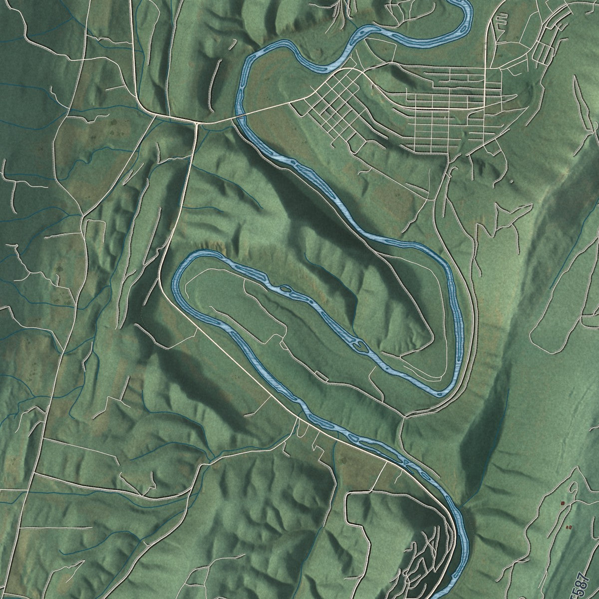 Second close-up of the map of Broad Top, Pennsylvania print showing more streets and buildings