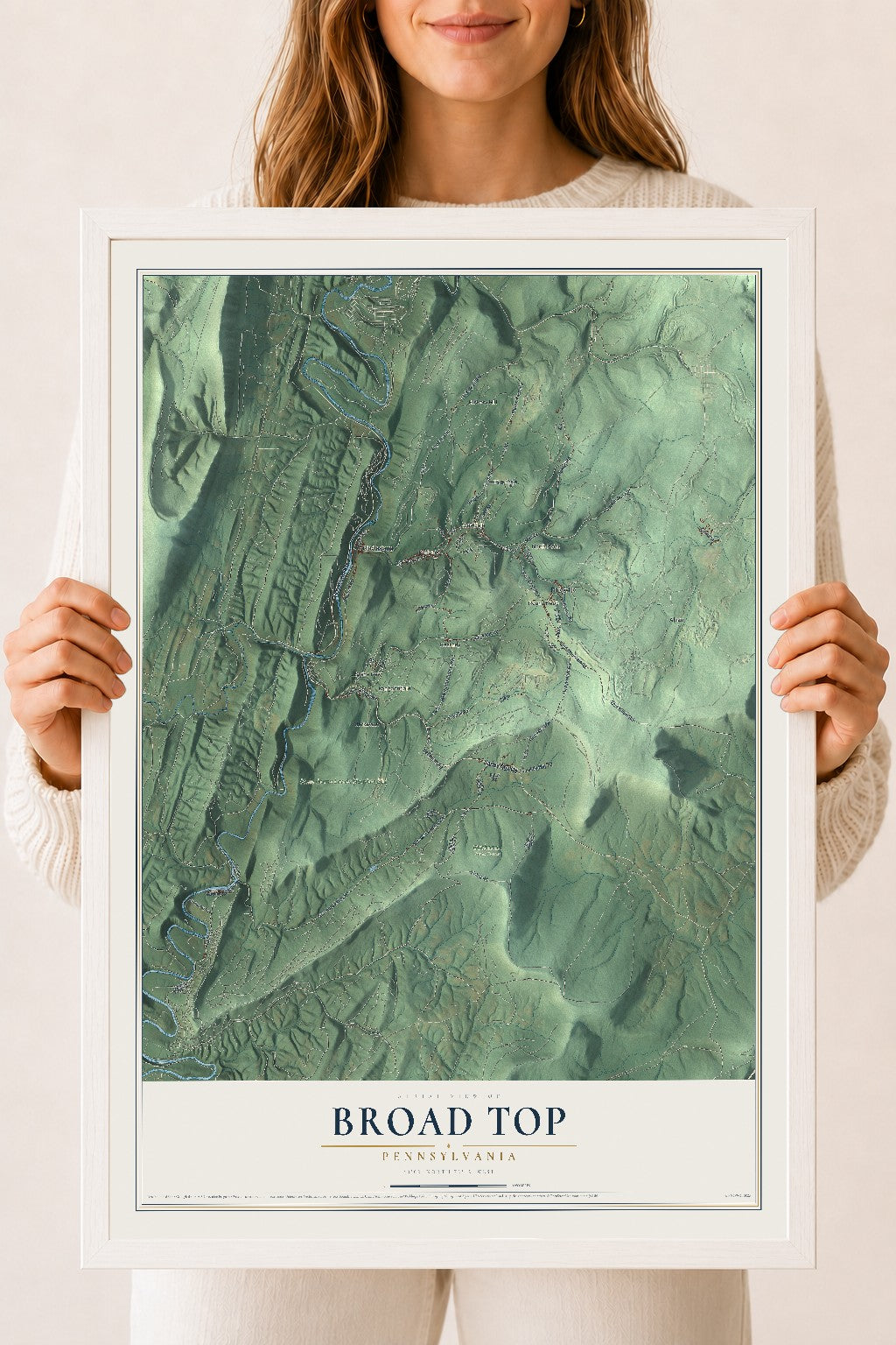 Map of Broad Top, Pennsylvania, 18 x 24 inch print in a white wood frame