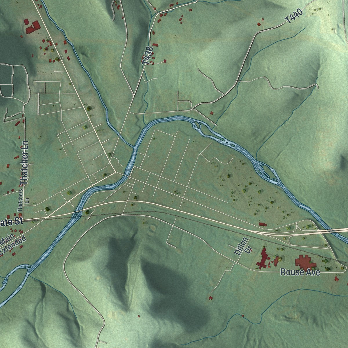 Close-up of the map of Brokenstraw, Pennsylvania print showing street and building detail