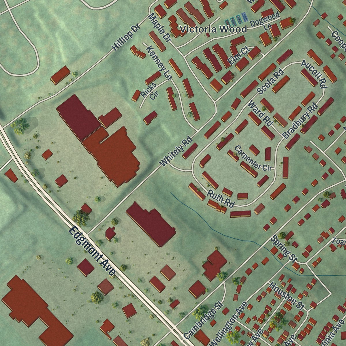 Second close-up of the map of Brookhaven, Pennsylvania print showing more streets and buildings