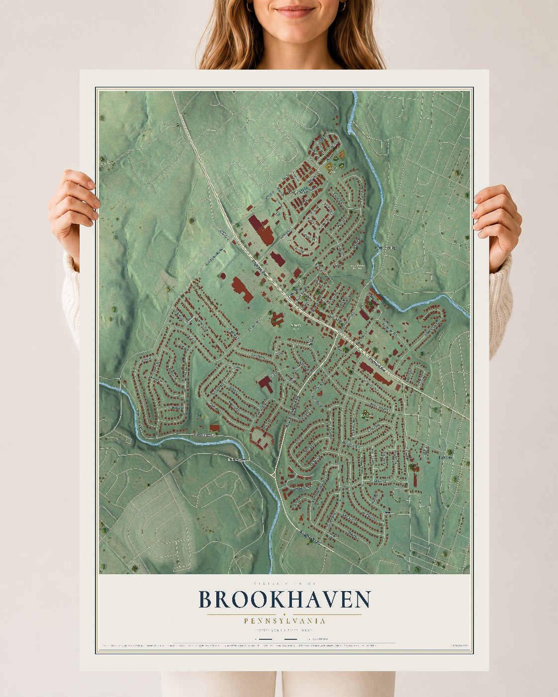 Map of Brookhaven, Pennsylvania, 24 x 36 inch unframed archival matte print