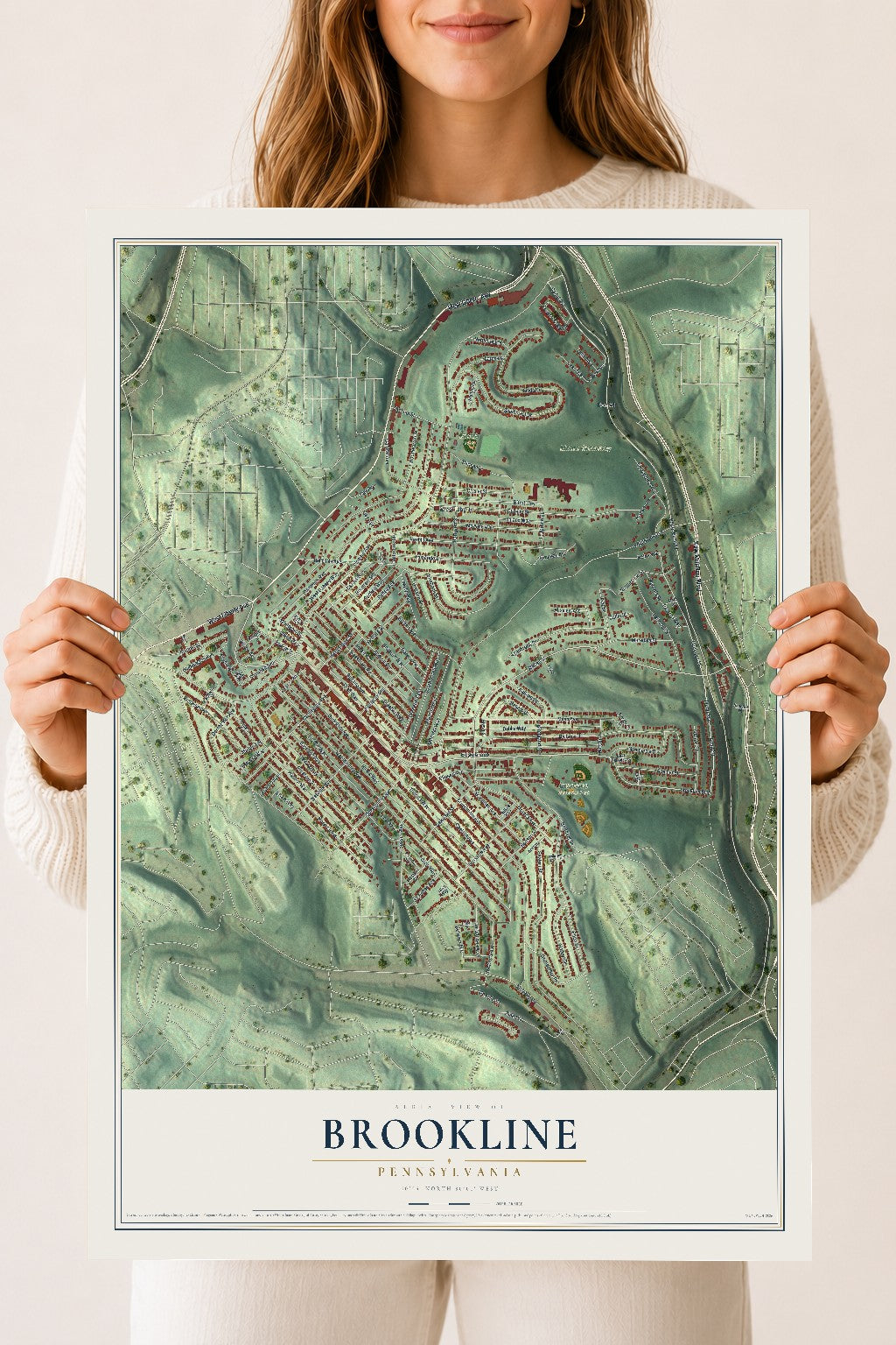 Map of Brookline, Pennsylvania, 18 x 24 inch unframed archival matte print