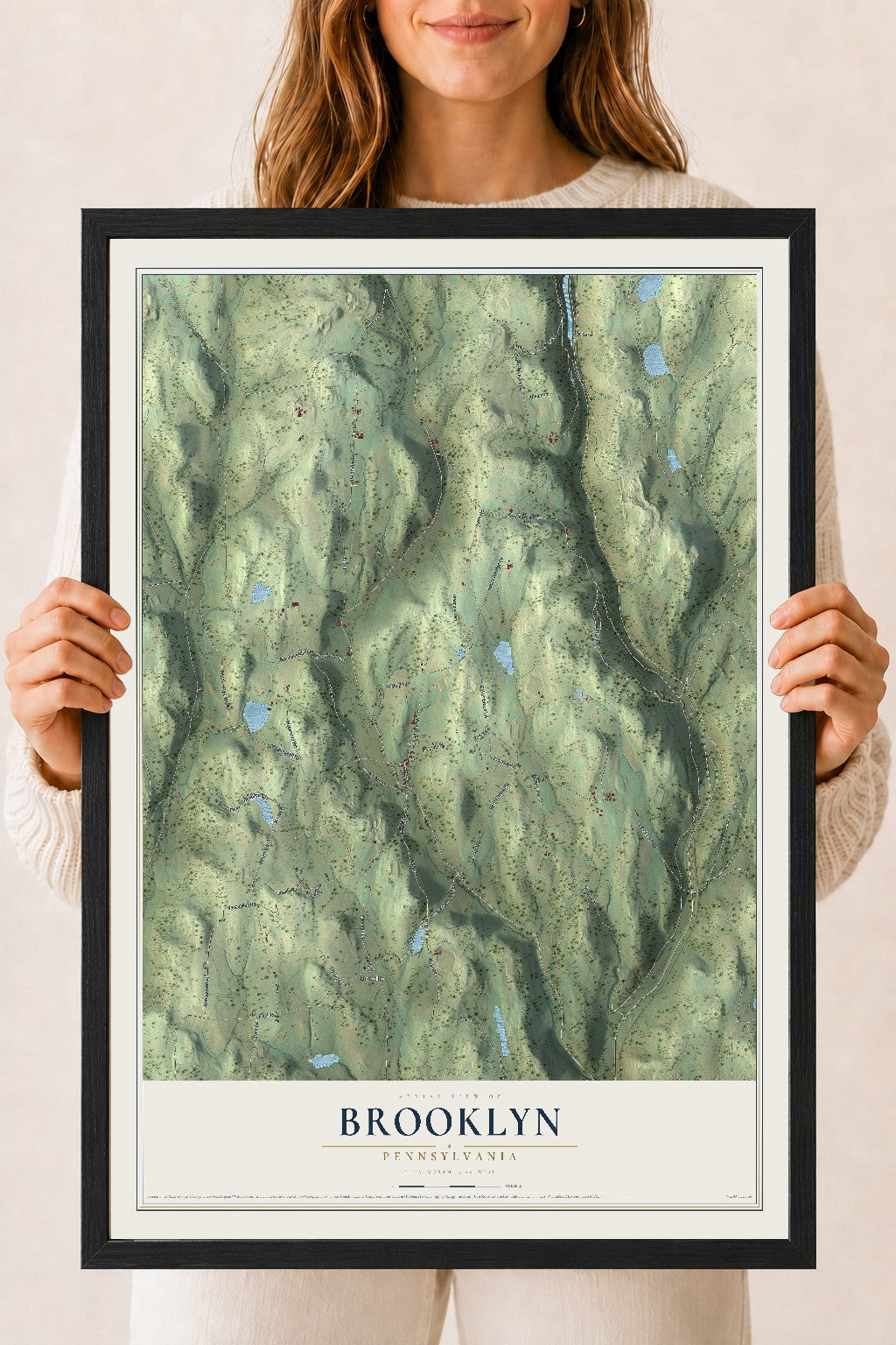 Map of Brooklyn, Pennsylvania, 18 x 24 inch print in a black wood frame